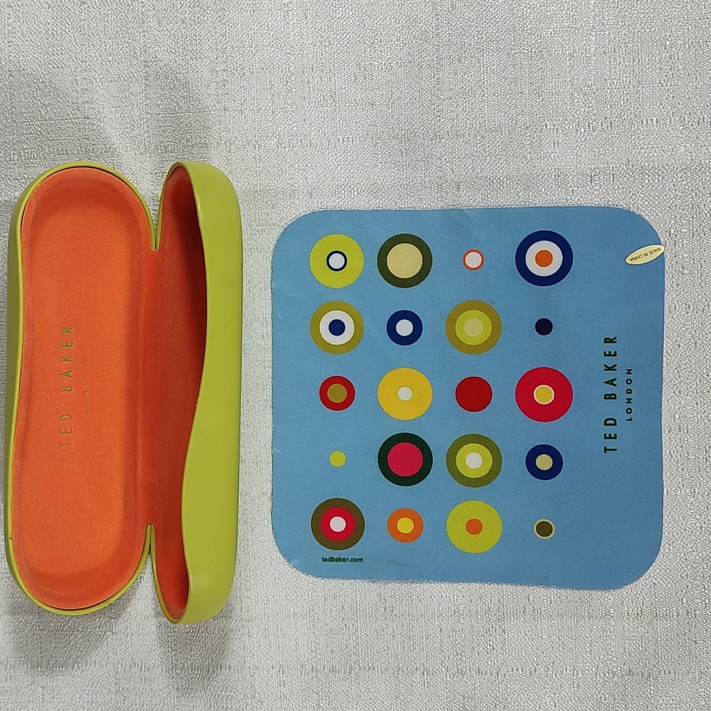 Ted Baker London Bright Lime Green Hard Glasses Case with Glasses Cleaning Towel - Picture 3 of 5